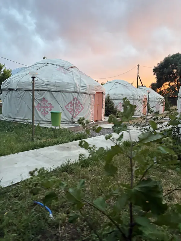 Yurts at sunset